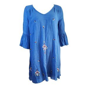 Rebellion Again Top Womens Size L Large Blue Embroidered Gauze Boho Artsy Tunic